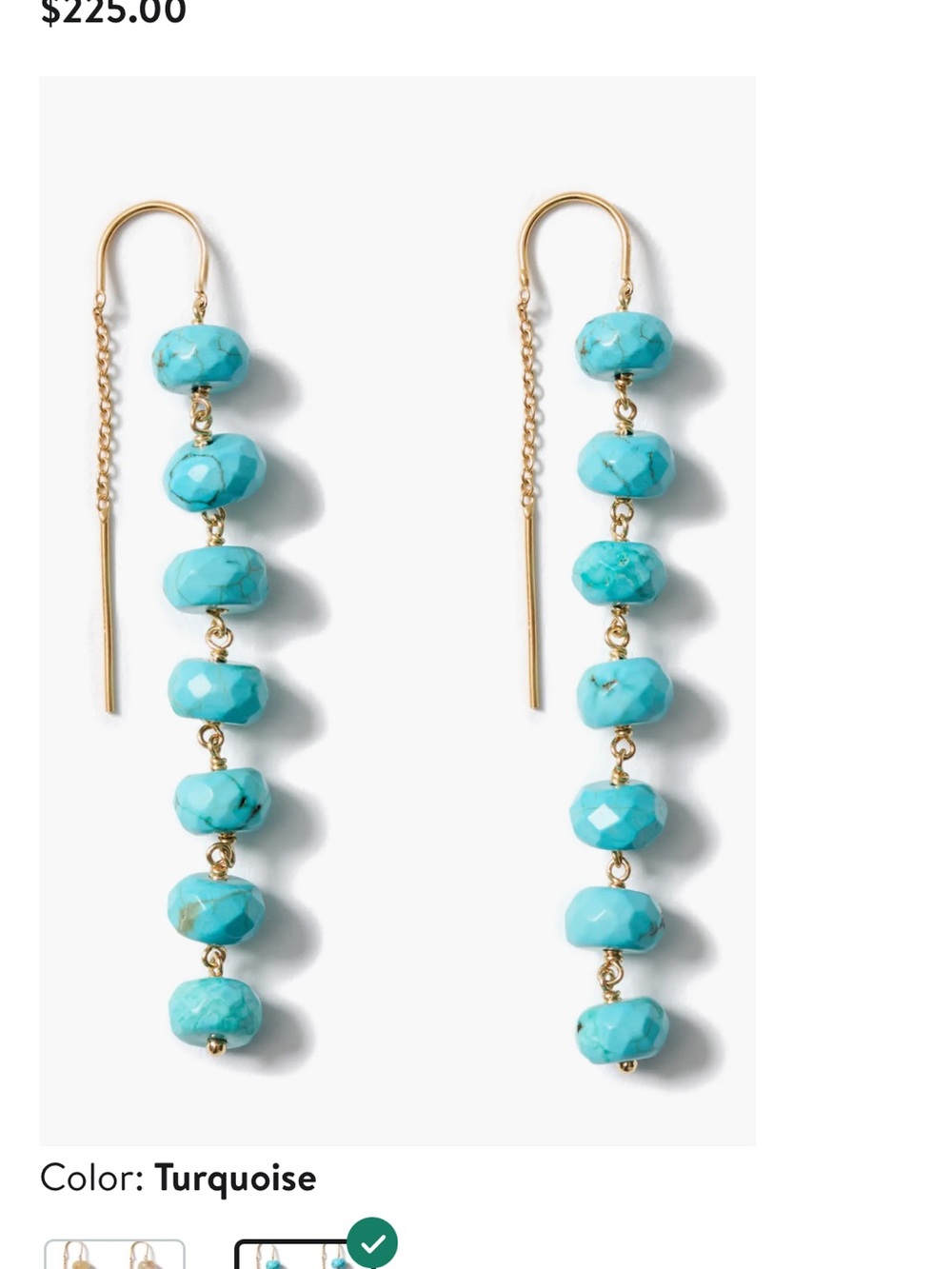 Turquoise Bead Threader Drop Earrings - Gold by Chan Luu / NWOT